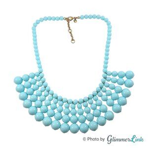 J. Crew Aqua Blue Graduated Ball Beaded Bib Necklace